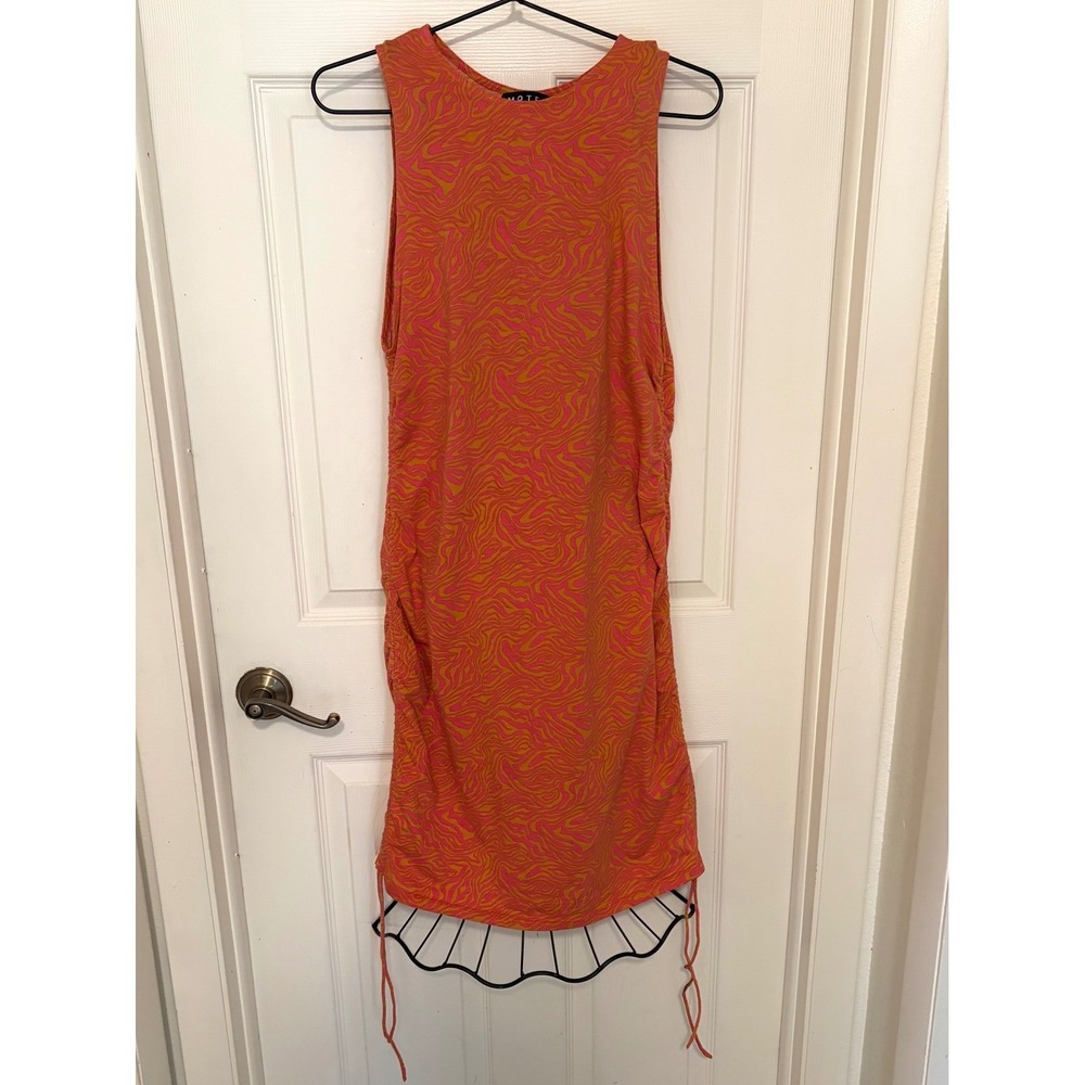 Motel Women's XL Pink Orange Swirl Ruched Bodycon Mini Dress